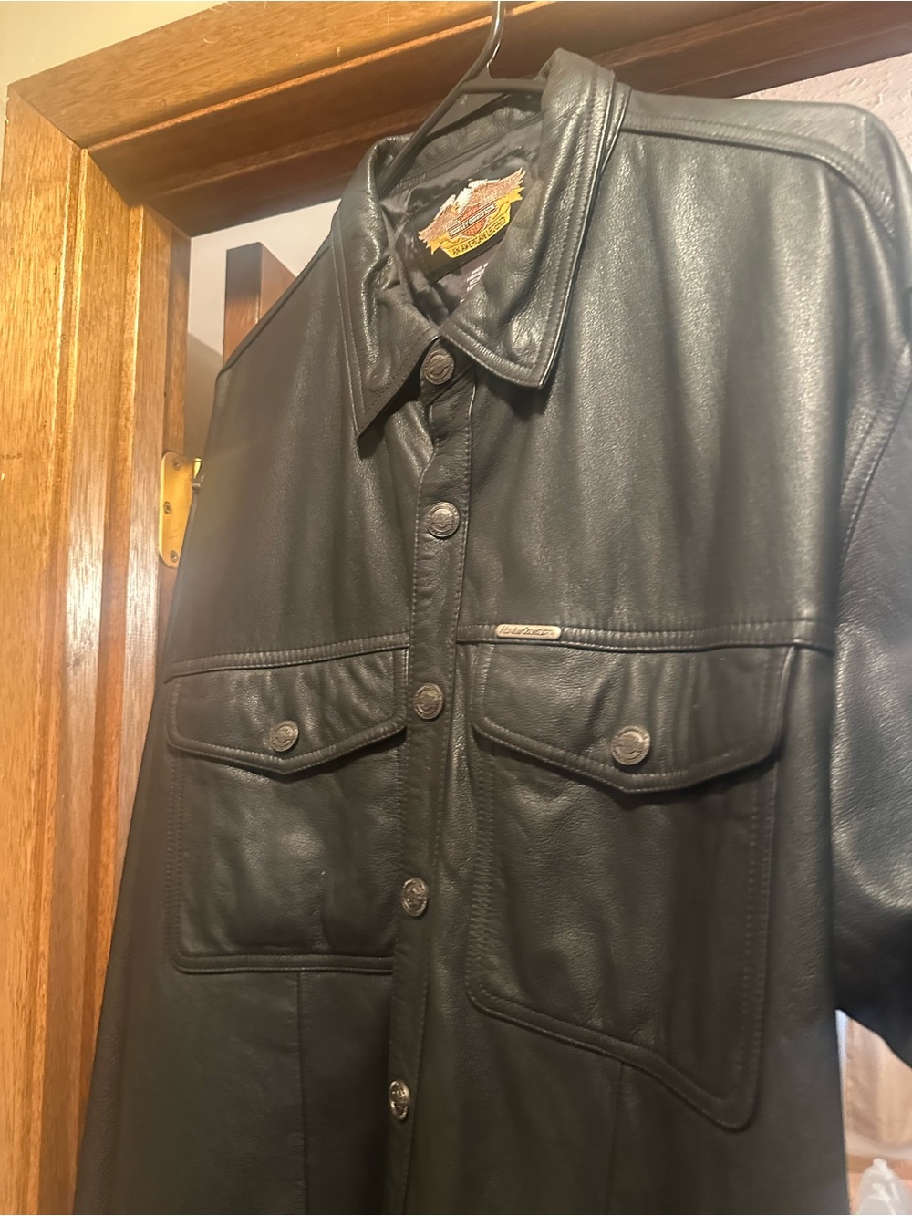Harley-Davidson Black Leather Button-Front Shirt Jacket